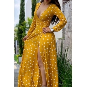 Lovely Casual Dot Printed Yellow Floor Length Dres