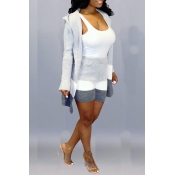 Lovely Casual Hooded Collar Patchwork White Two-pi