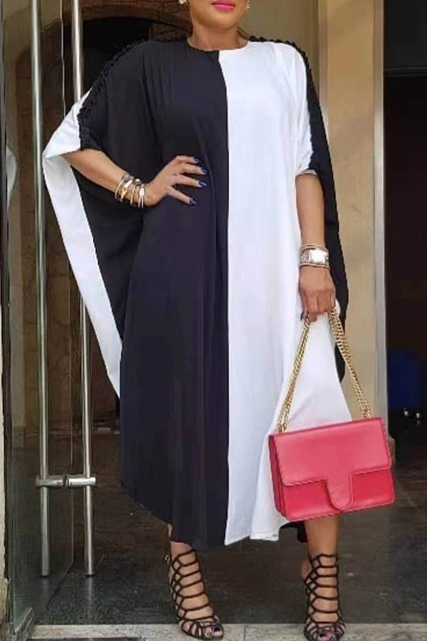 

Lovely Casual Patchwork Black Ankle Length Plus Size Dress
