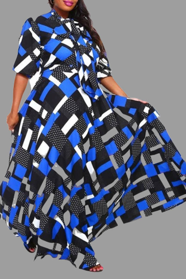 

Lovely Casual Printed Blue Floor Length Plus Size Dress