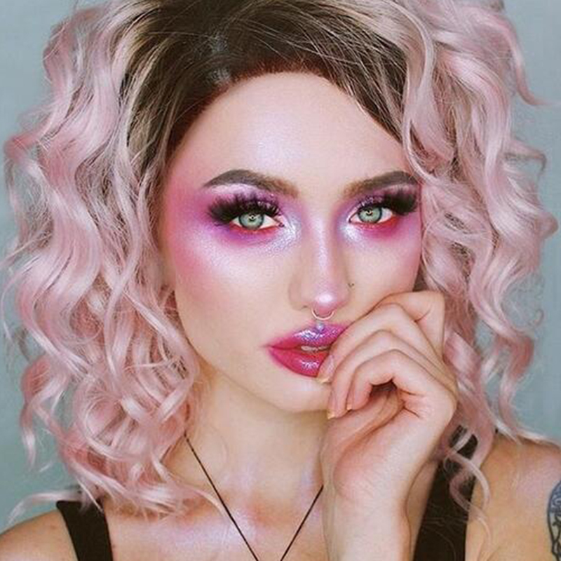 

Lovely Trendy Short Curly Synthetic Pink Wigs