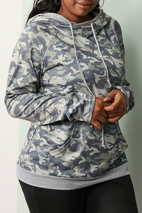 

Lovely Casual Hooded Collar Camouflage Printed Hoodie, Camo