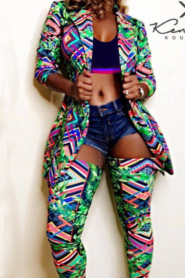 Lovely Sexy Printed Green Two-piece Pants Set_Two-piece Pants Set_Two Pieces_LovelyWholesale 