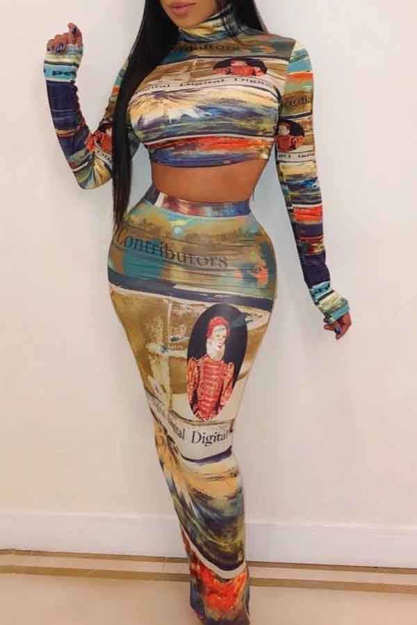 

Lovely Casual Printed Multicolor Two-piece Skirt Set, Multi