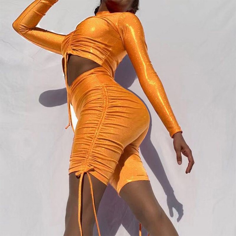 

Lovely Sexy Ruffle Design Orange Two-piece Shorts Set