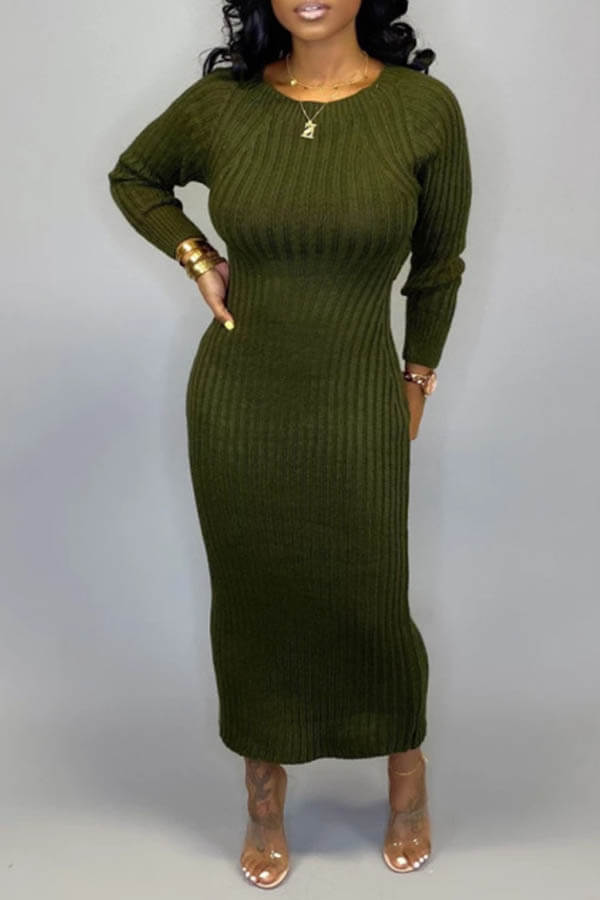 

Lovely Casual O Neck Hollow-out Army Green Ankle Length Dress
