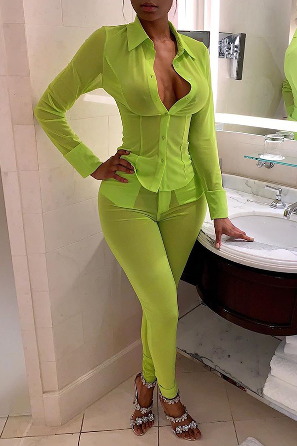 

Lovely Sexy See-through Green Two-piece Pants Set