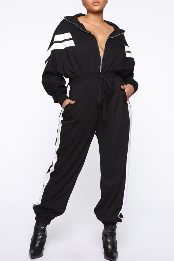 

Lovely Casual Patchwork Black One-piece Jumpsuit