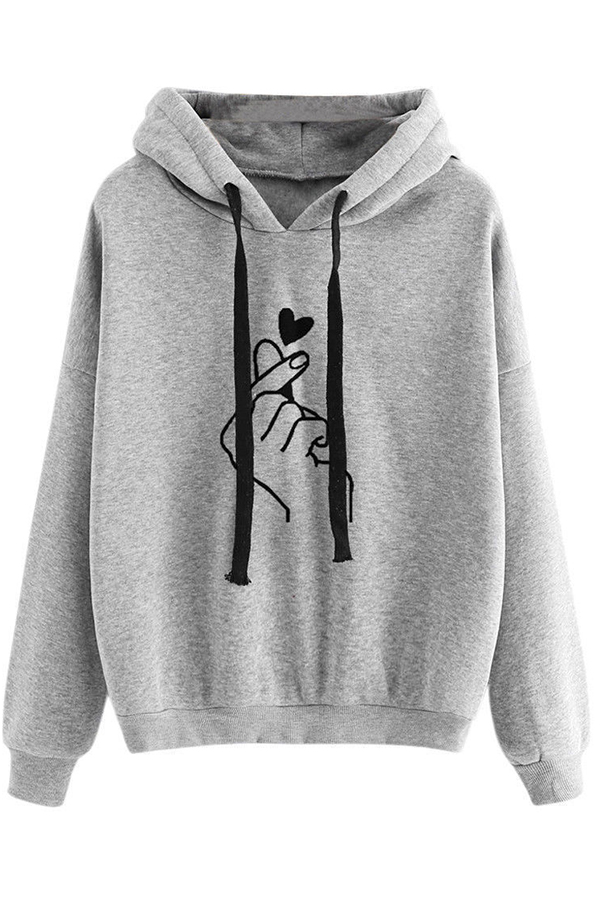 

Lovely Leisure Hooded Collar Grey Hoodie