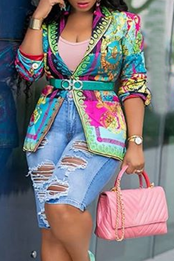 Cheap Blazer&Suits Lovely Trendy Printed Multicolor Blazer