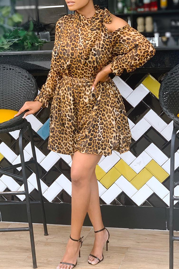 Cheap Dress Lovely Casual Leopard Printed Mini Dress