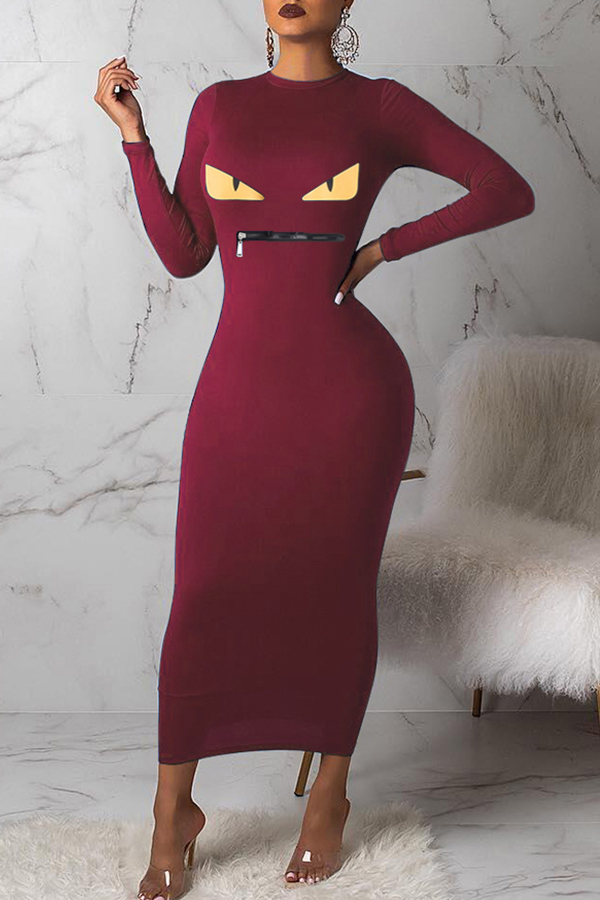 

Lovely Casual Printed Wine Red Ankle Length Dress