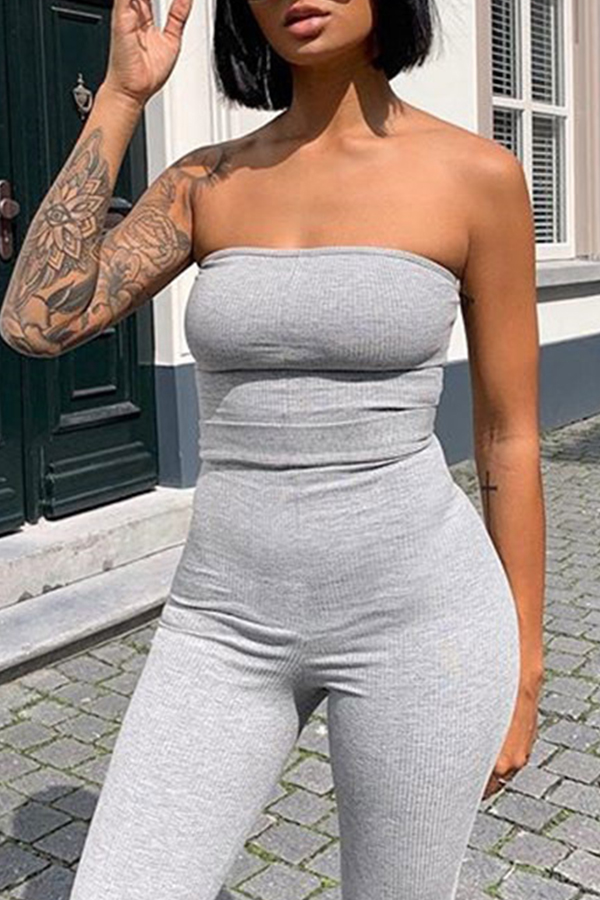 

Lovely Trendy Dew Shoulder Grey One-piece Jumpsuit