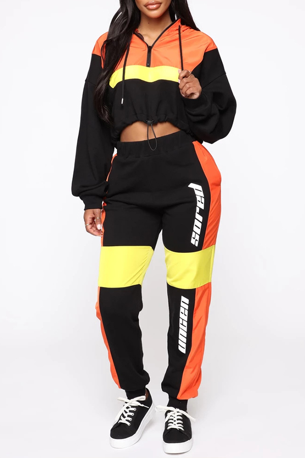 

Lovely Casual Hooded Collar Patchwork Multicolor Two-piece Pants Set, Multi