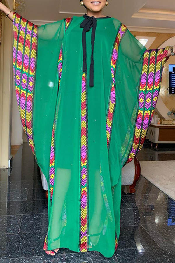 

Lovely Casual Printed Loose Green Ankle Length Plus Size Dress