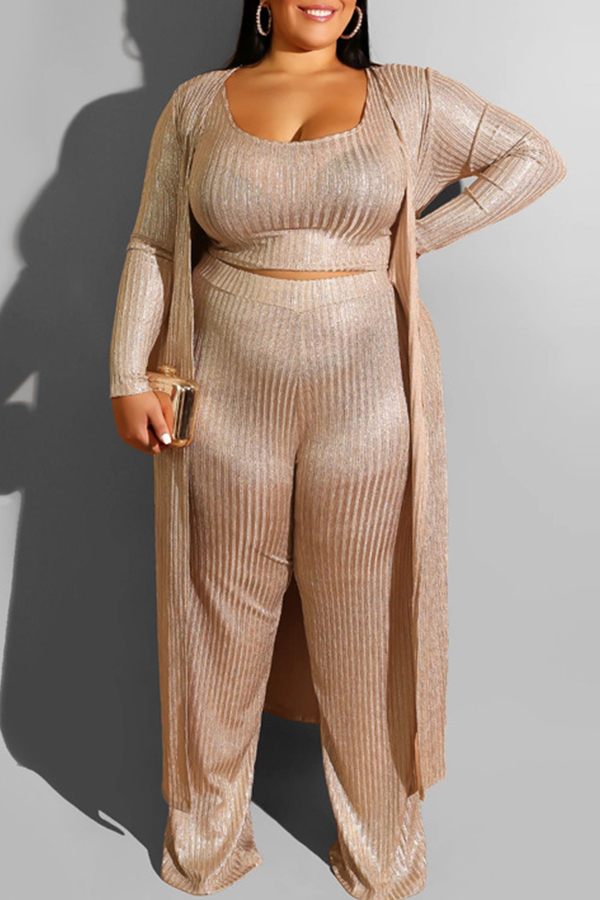 

Lovely Casual Loose Gold Plus Size Three-piece Pants Set