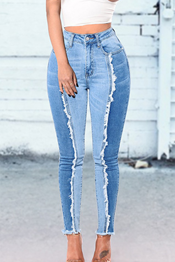 

Lovely Casual Patchwork Blue Jeans