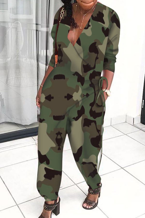 Lovely Trendy V Neck Loose Army Green One-piece Jumpsuit