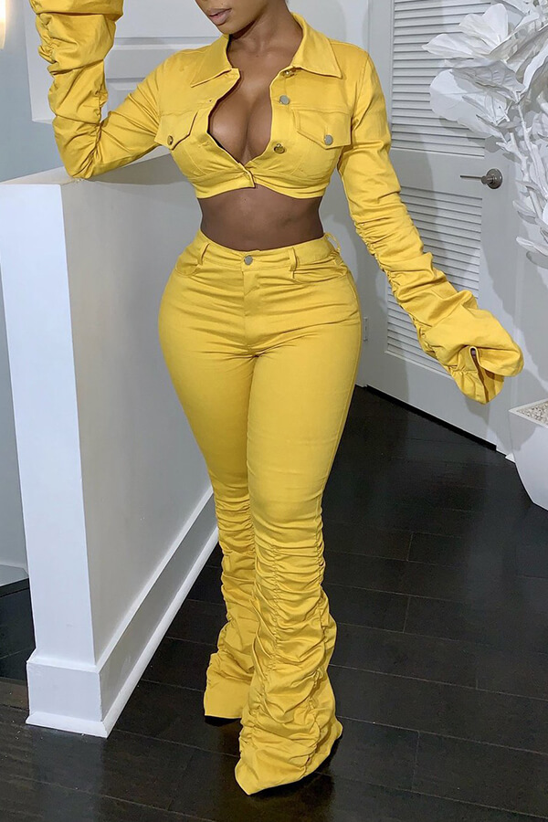 

LW Casual Ruffle Design Yellow Two-piece Pants Set