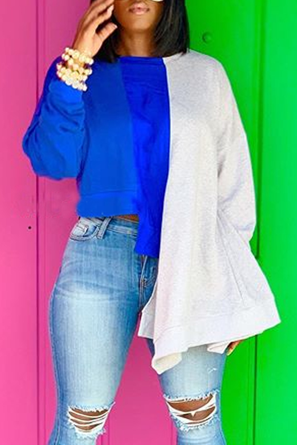 

Lovely Casual Patchwork Grey Sweatshirt Hoodie