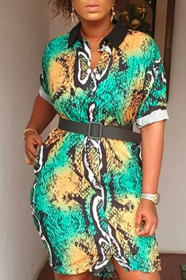 

Lovely Leisure Printed Green Knee Length Dress(With Belt