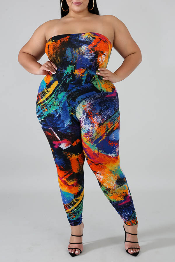 

Lovely Casual Printed Multicolor Plus Size Two-piece Pants Set, Multi