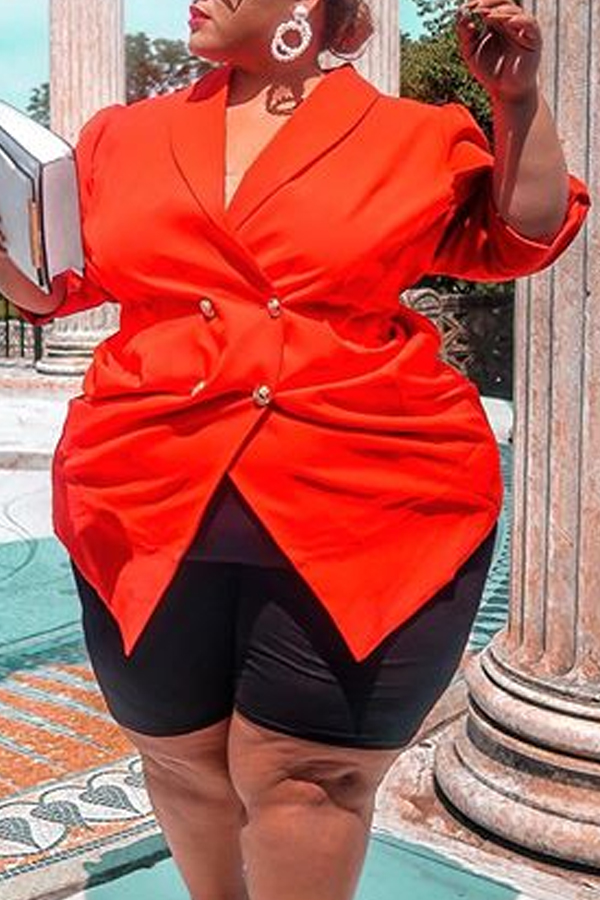 

Lovely Casual Turn-back Collar Red Coat