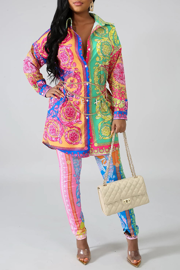 

Lovely Casual Printed Multicolor Two-piece Pants Set, Multi