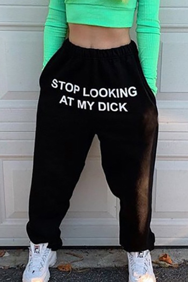 

Lovely Casual Letter Printed Black Pants