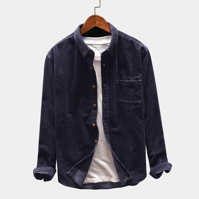 

Lovely Casual Turndown Collar Buttons Design Navy Blue Shirt