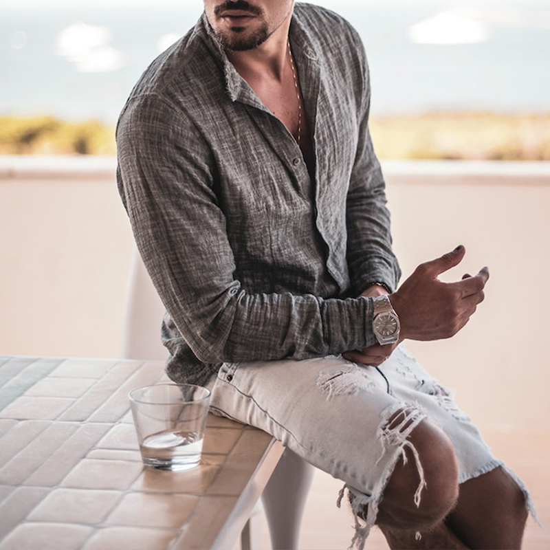 

Lovely Casual Turndown Collar Buttons Design Grey Shirt