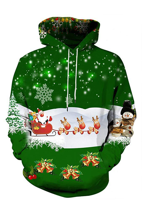 

Lovely Christmas Day Hooded Collar Green Hoodie