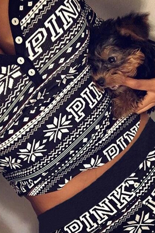 

Lovely Casual Printed Black Two-piece Pants Set