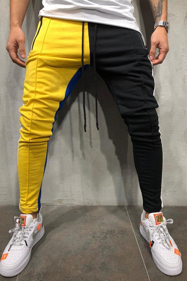 

Lovely Street Color-lump Patchwork Yellow Pants