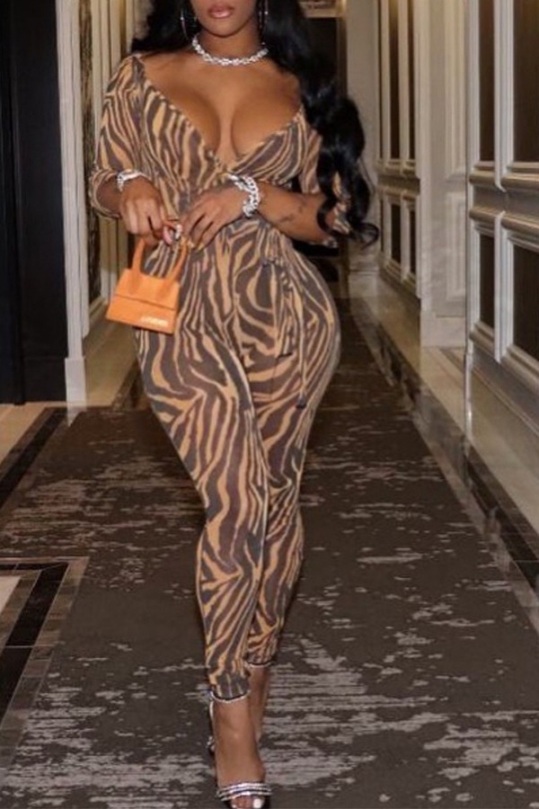 

Lovely Sexy Deep V Neck Zebra Stripe One-piece Jumpsuit
