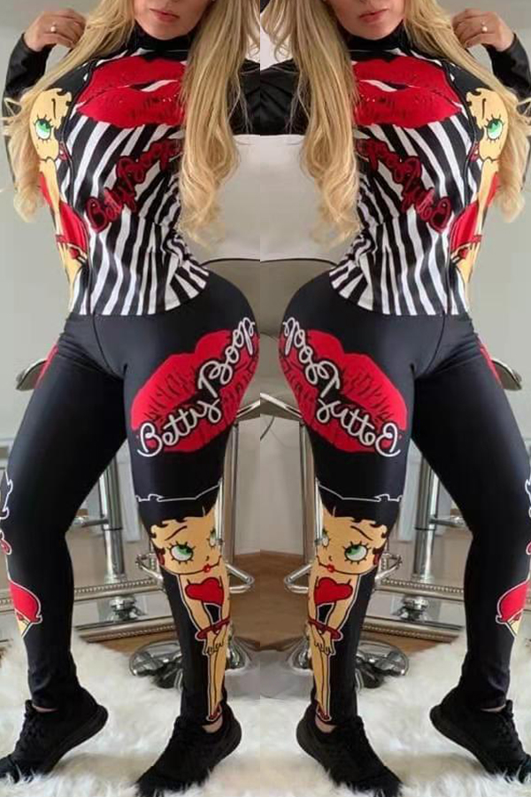 

Lovely Leisure Printed Black Two-piece Pants Set