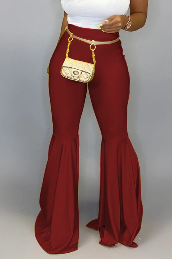 Lovely Casual Flared Wine Red Pants