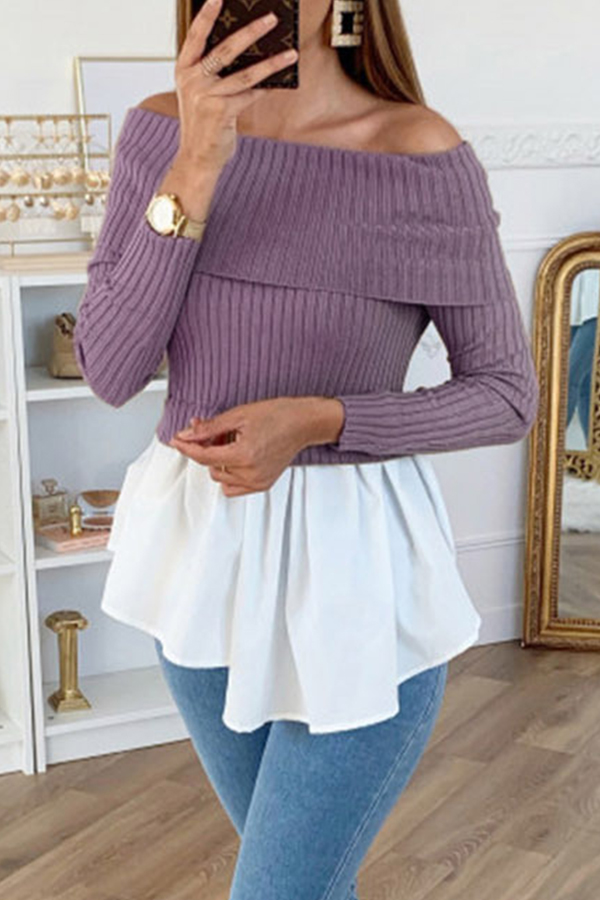 

Lovely Trendy Patchwork Purple Blouse
