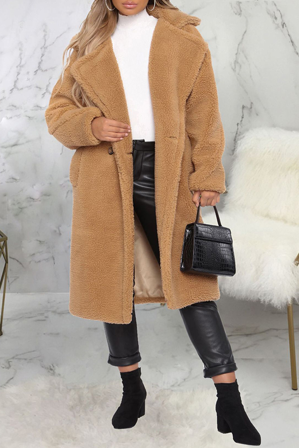 

Lovely Trendy Winter Turn-down Collar Apricot Teddy Coat