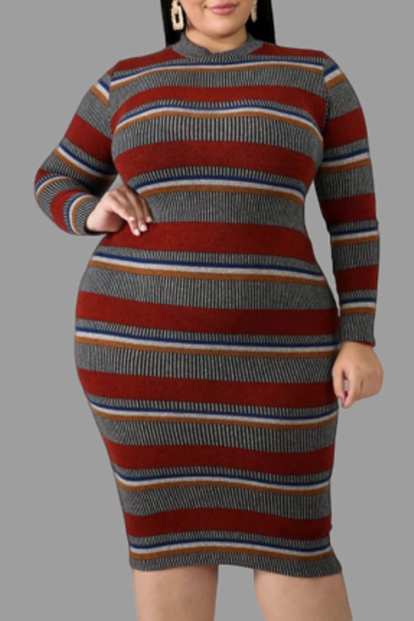 

Lovely Casual Striped Multicolor Knee Length Plus Size Dress, Multi