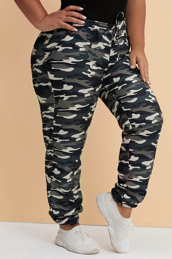 

Lovely Trendy Camouflage Printed Green Plus Size Pants