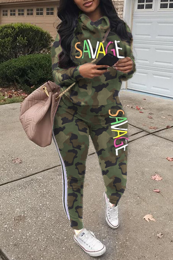 

Lovely Casual Camouflage Printed Two-piece Pants Set, Camo