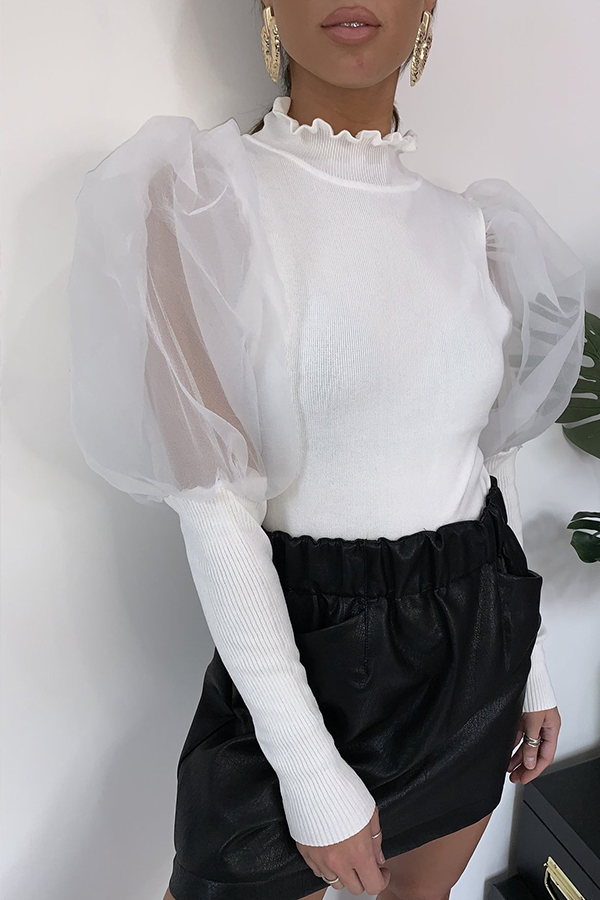

Lovely Trendy Patchwork White Blouse