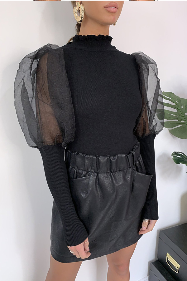 

Lovely Trendy Patchwork Black Blouse