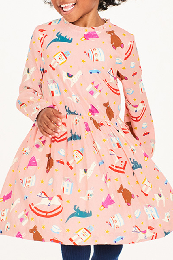 

Lovely Sweet Printed Pink Knee Length Girls Dress