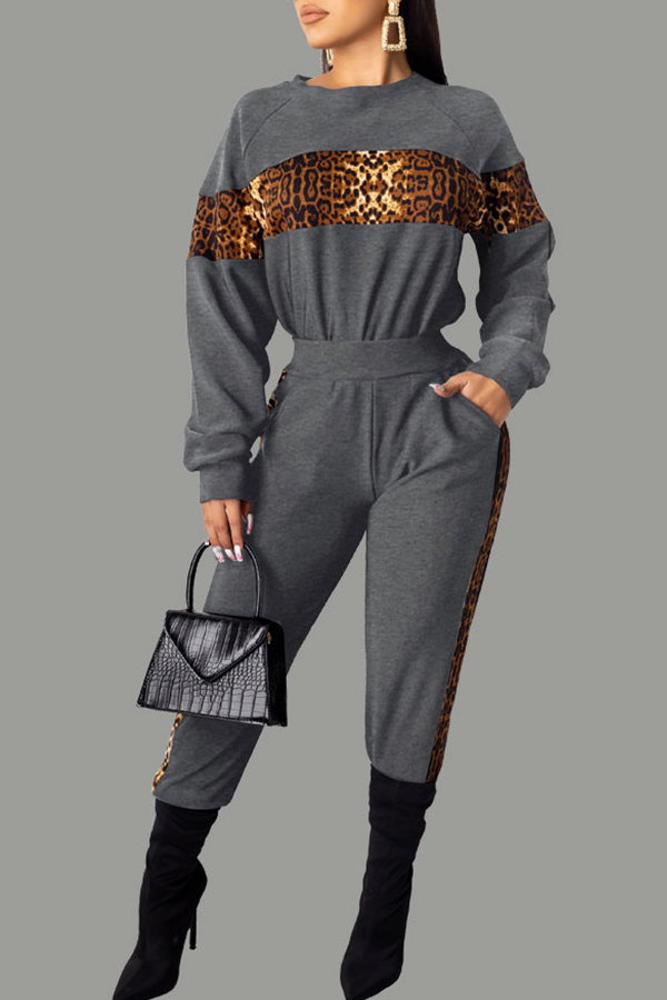 

Lovely Casual Patchwork Grey Two-piece Pants Set