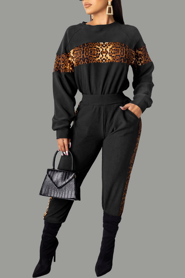 

Lovely Casual Patchwork Black Two-piece Pants Set