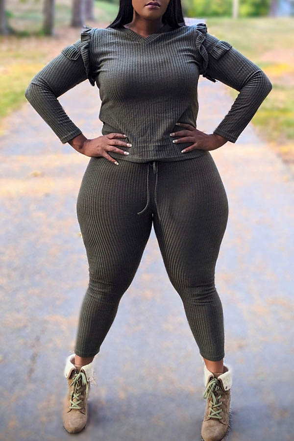 

Lovely Casual Basic Army Green Plus Size Two-piece Pants Set