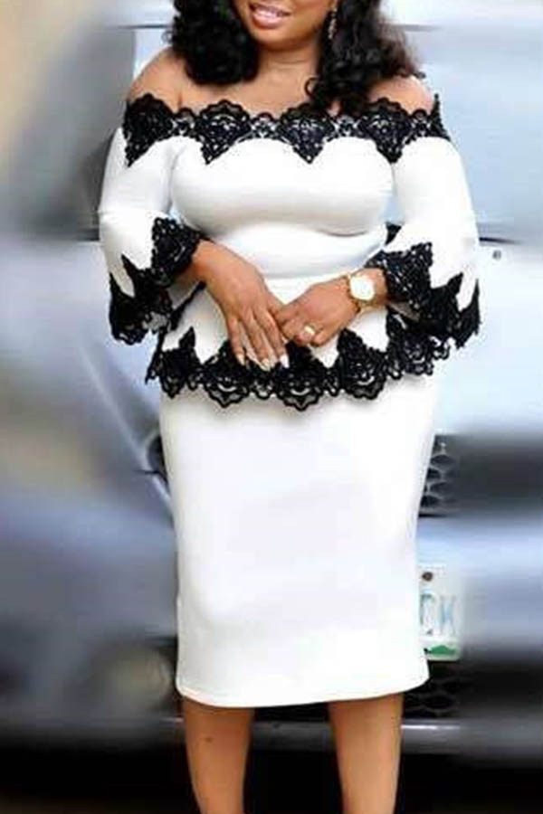 

Lovely Trendy Flounce Design White Plus Size Two-piece Skirt Set