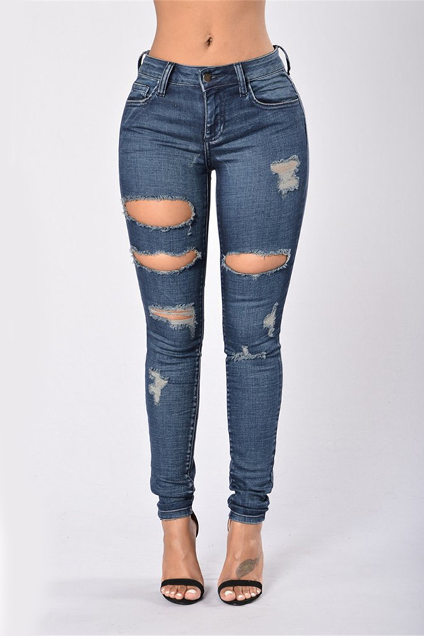 

Lovely Casual Hollow-out Deep Blue Jeans